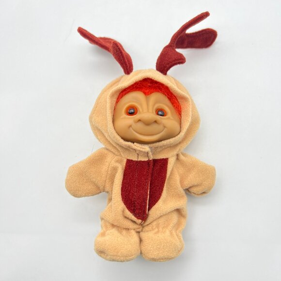 Reindeer Troll Ace Novelty Treasure Troll Orange Eyes Hair Wishstone Gem - Picture 3 of 12